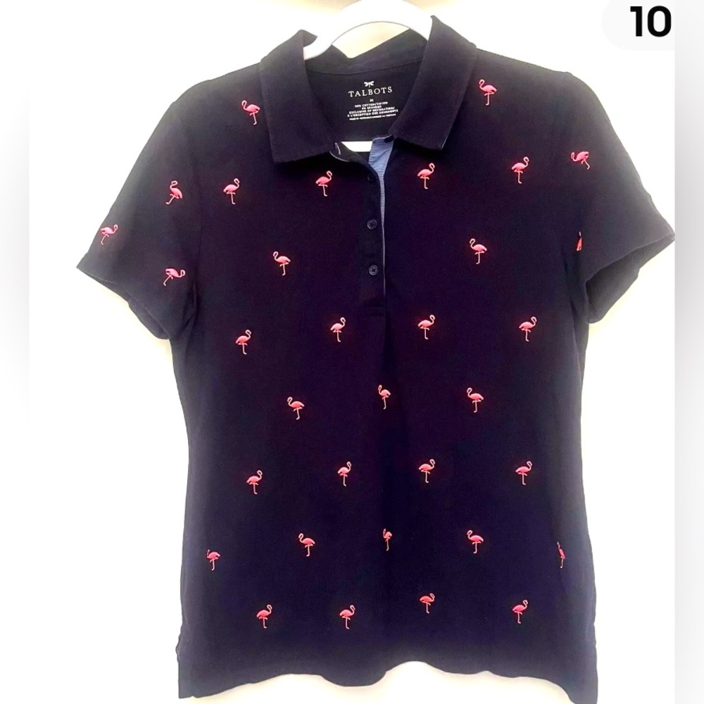 Talbots polo shirt with pink flamingos S